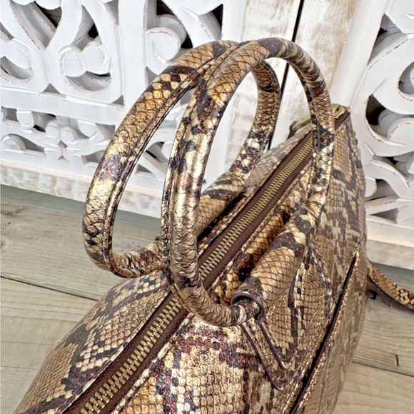 HOBO INTERNATIONAL Sheila Medium Satchel Crossbody Metallic Golden Snake Leather - Picture 8 of 11